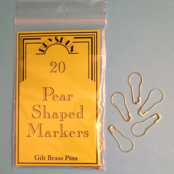 Pear-Shaped Bryspun Gilt Brass Stitch Markers - 20 pieces - knitting accessory