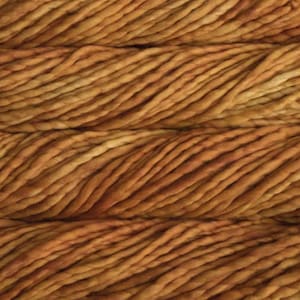 May include: Close-up of thick, textured yarn in shades of brown and gold. The yarn appears to be hand-dyed, with variations in color creating a natural, rustic look. The fibers are tightly twisted, suggesting durability. Ideal for knitting or crocheting projects.