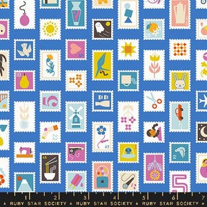 Stamps fabric in Lapis - Salutations by Ruby Star Society