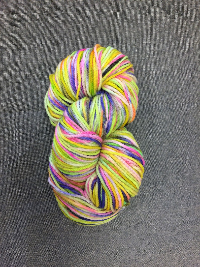 Fibers by Laura Worsted weight wool Flourescent Multicolored Hand Dyed Yarn