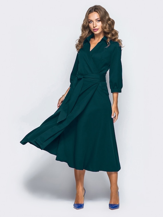 dark green midi dress with sleeves