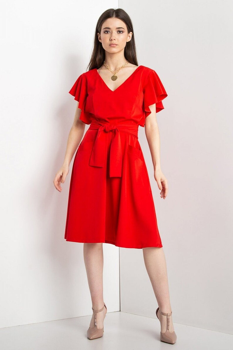 Summer dress Red dress Knee dress Casual dress for woman Airy Etsy