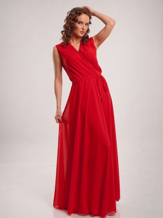 red maxi chiffon dress