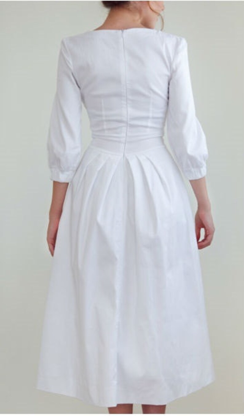 White Midi dress Stylish white dress Elegant dress Cotton dress Simple elegant white dress Midi length Trendy Casual dress for women