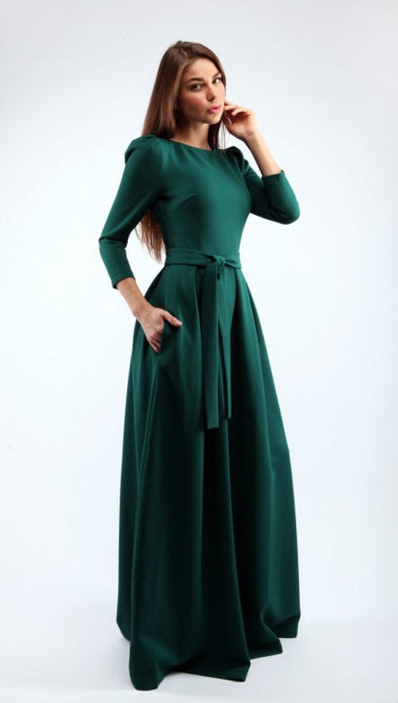 dark green winter dress