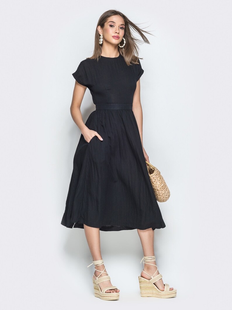 Black dress Occasion dress Linen dress for woman Spring dress | Etsy
