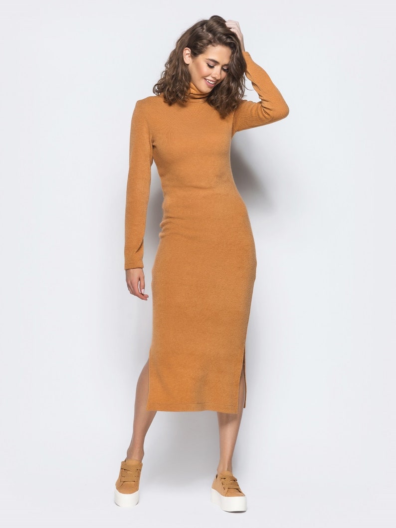 Mustard dress for woman Winter dress Warm dress Autumn dress Etsy