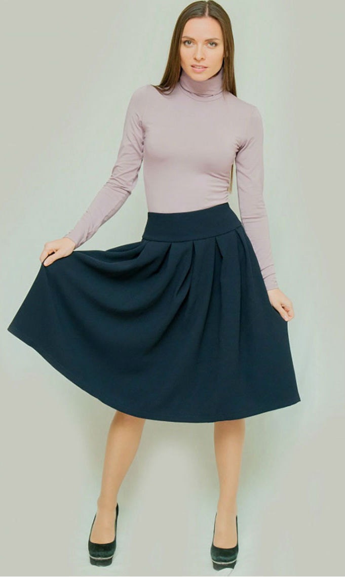 Dark blue skirt Classic Skirt Spring skirt Odffice clothing | Etsy