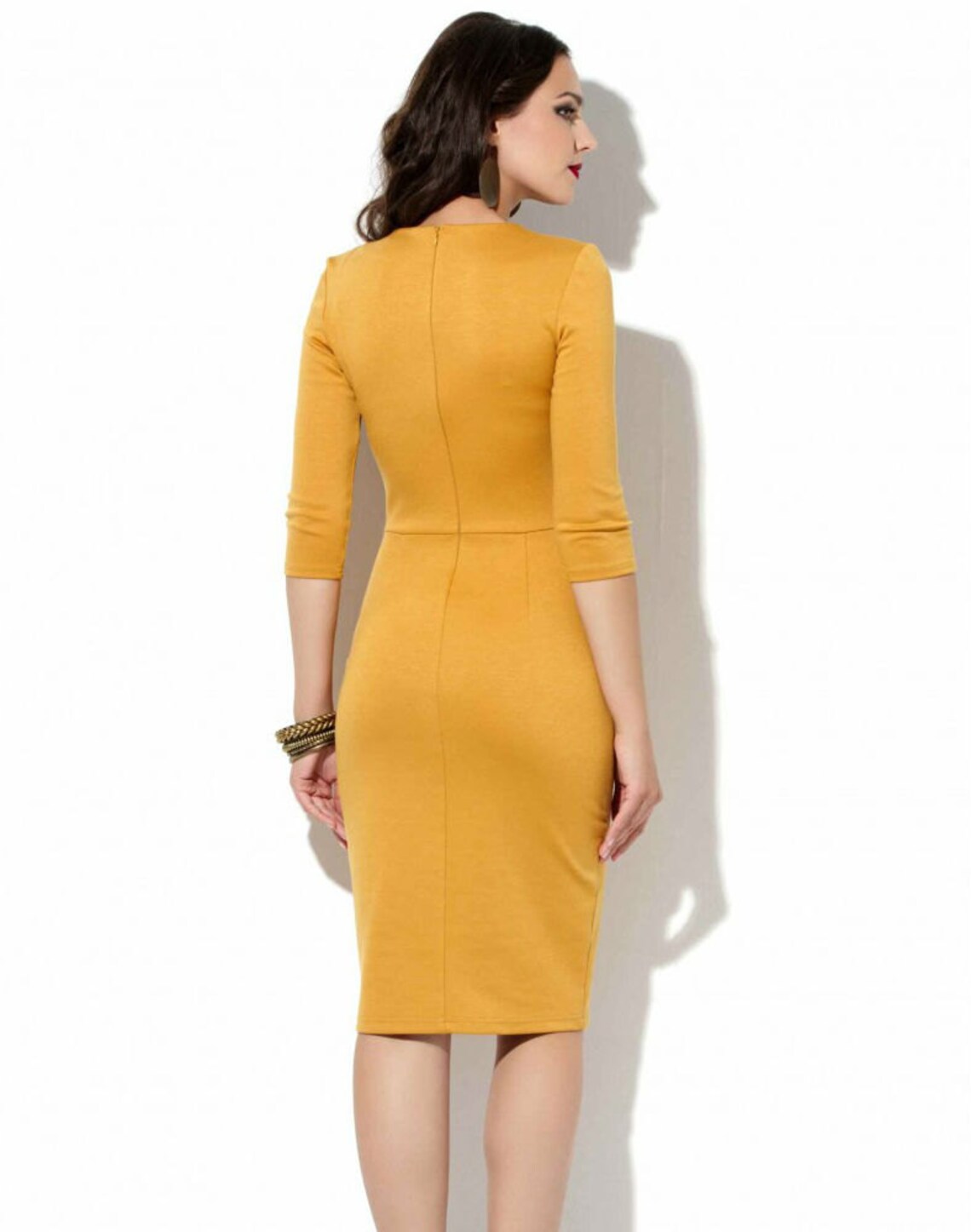 Mustard jersey dress Office yellow dress Autumn dress Spring Etsy