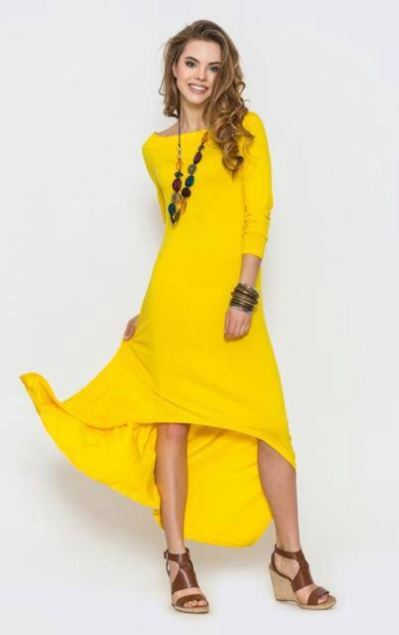 Yellow long dress Spring dress Summer asymmetric dress Fashion Etsy