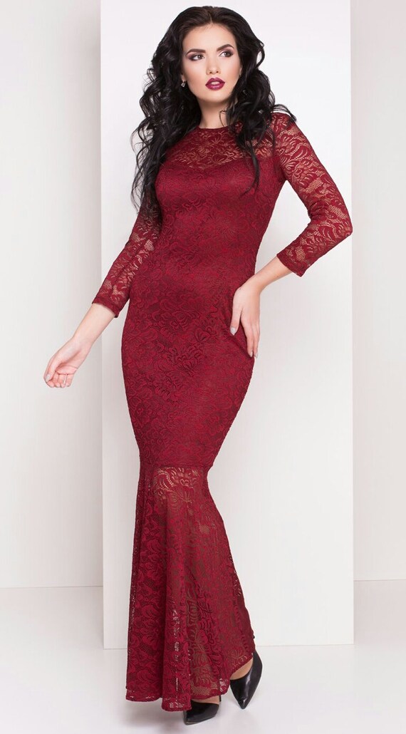 burgundy lace dress maxi