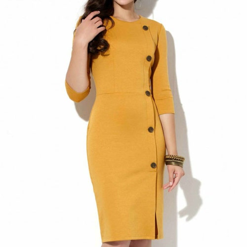 Mustard Jersey Dress Office Yellow Dress Autumn Dress Spring | Etsy
