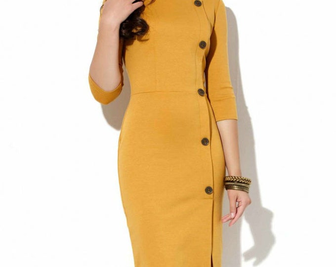 Mustard Jersey Dress Office Yellow Dress Autumn Dress Spring Etsy