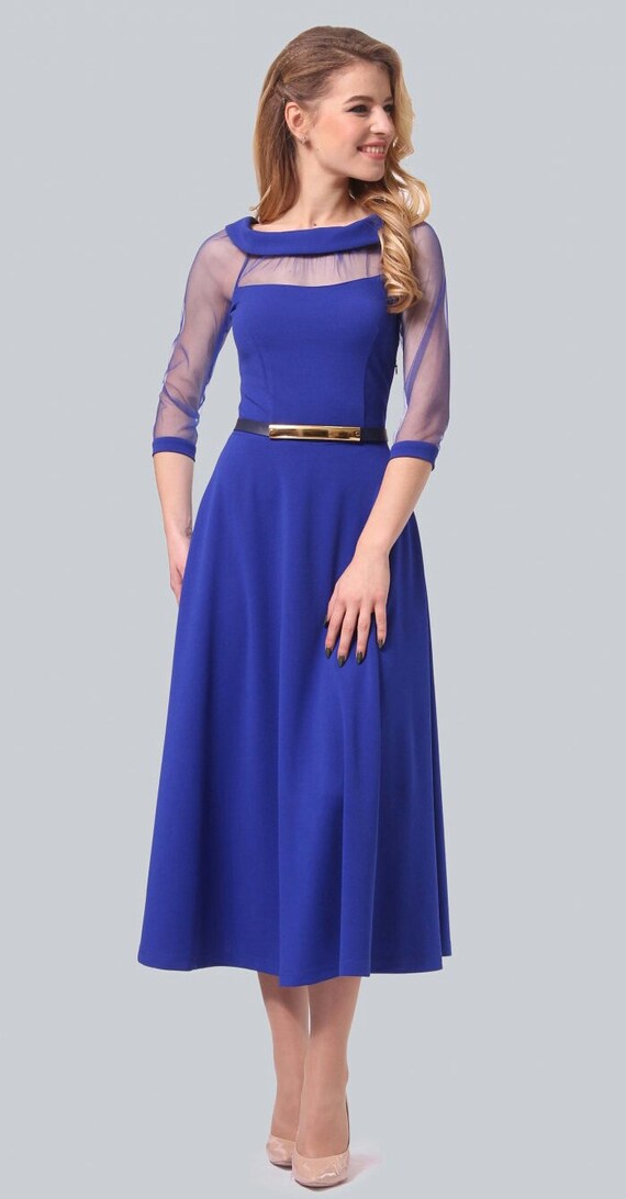 Royal blue jersey dress Autumn dress 