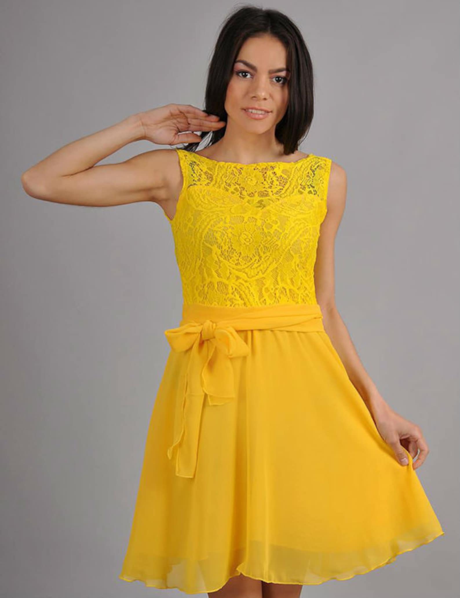 Yellow dress bridesmaid dress Summer dress for women Lace image 0.