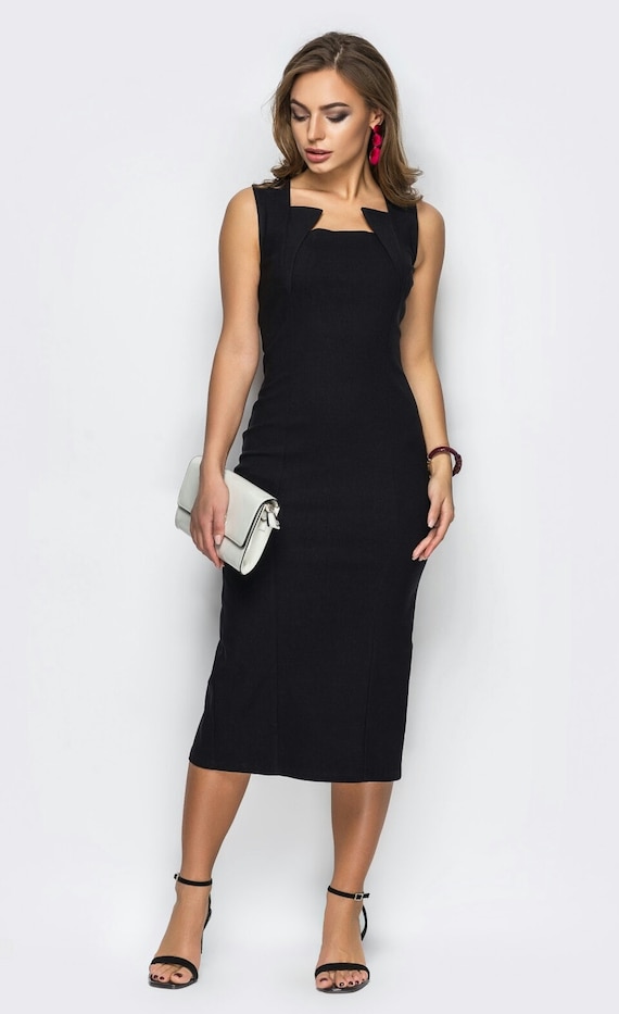 black midi dress evening