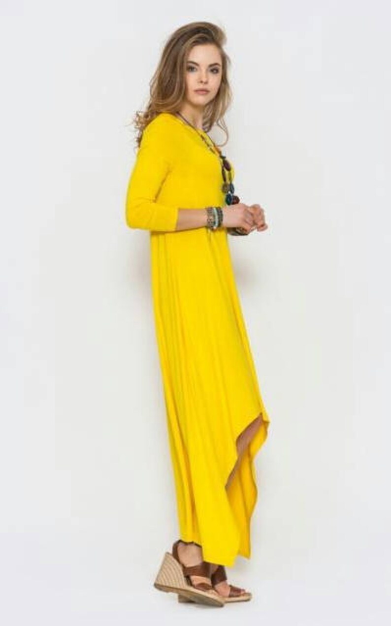 Yellow long dress Spring dress Summer asymmetric dress Fashion Etsy