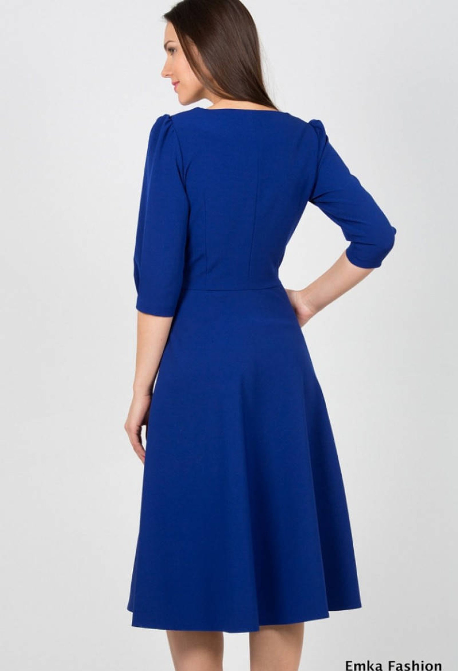 Cobalt blue Spring dress Summer Midi dress Elegant Casual | Etsy