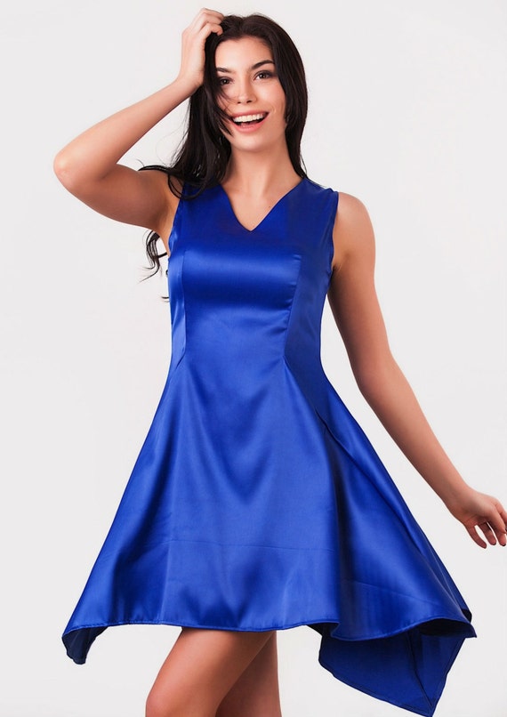 cobalt blue satin dress