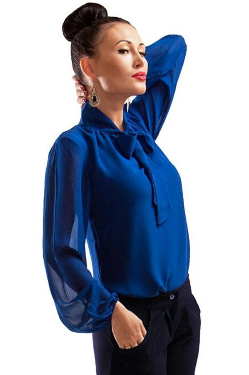 Royal Blue Blouse Business Blouse Cobalt Blue Blouse Office Etsy UK