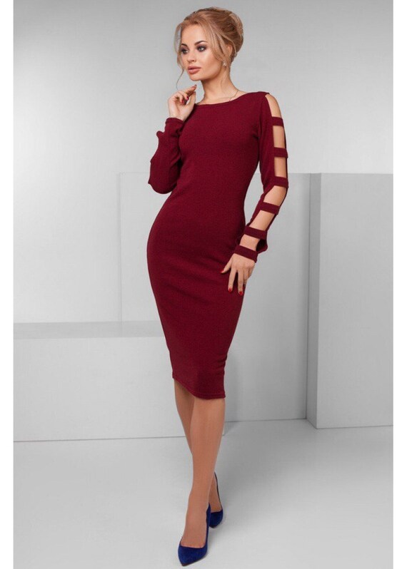Bordeaux Kleid Herbstkleid Halterkleid Fur Frauen Business Etsy 