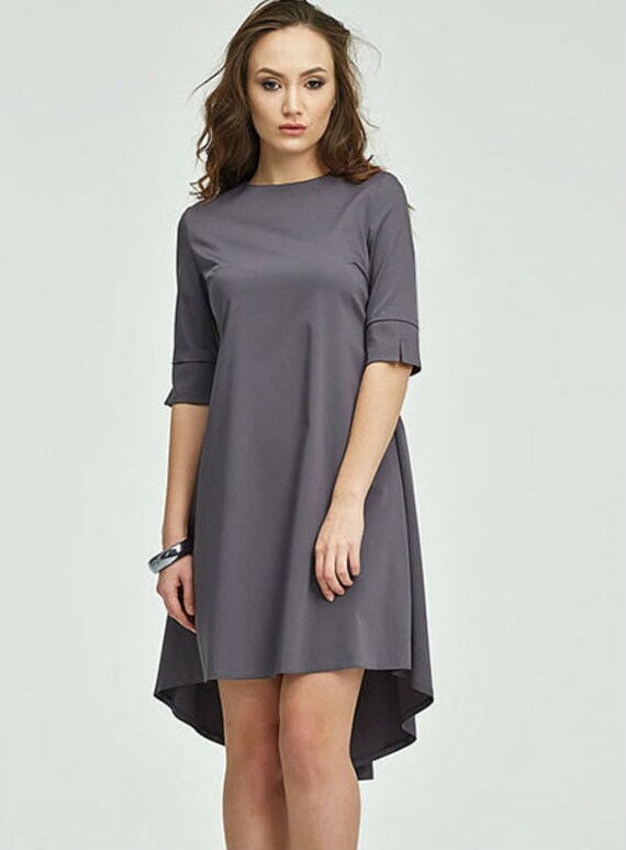 Dark Gray dress Asymmetric Dress Everyday woman clothing Spring dress for Women Autumn dress Party dress Military dress Cocktail grey Dress