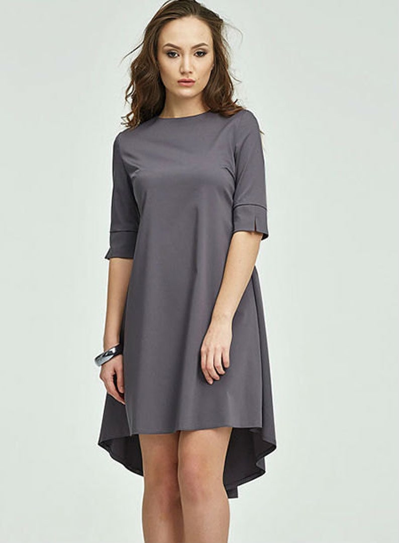 Dark Gray dress Asymmetric Dress Everyday woman clothing Spring dress for Women Autumn dress Party dress Military dress Cocktail grey Dress