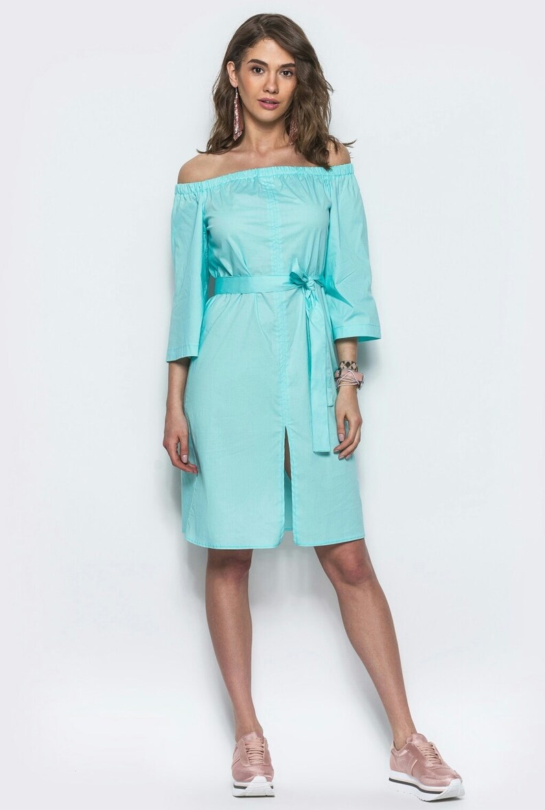 Mint dress Spring Summer dress for woman Boho dress Dress open shoulders Knee dress Cotton Everyday halter evening dress Party dress