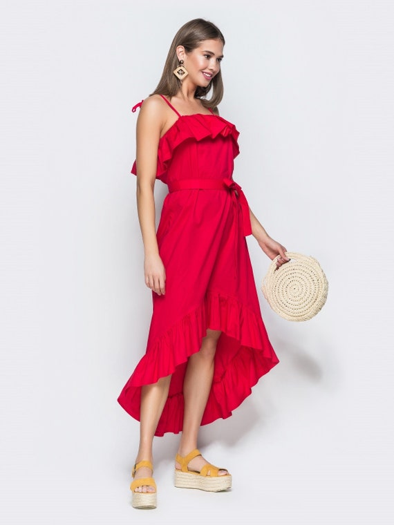 red open shoulder dress