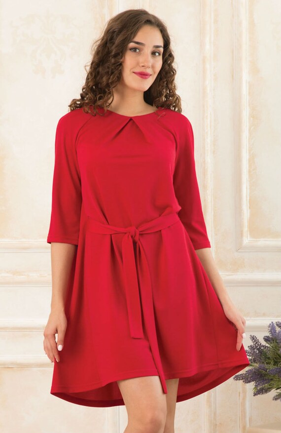 Red Dress Boho Dress Asymmetric Dress Spring Dress Autumn | Etsy
