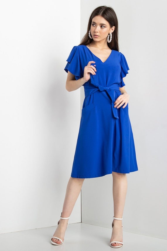 Summer Dress Royal Blue Dress Knee Dress Casual Dress for | Etsy