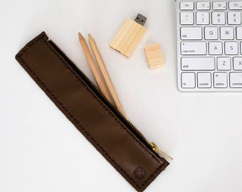 Pencil Case - Natural Leather - DIY kit - Pencil Pouch - Tool Case - Organizer - Pen Holder - Pen Case - Full Grain Leather - Craft Kit