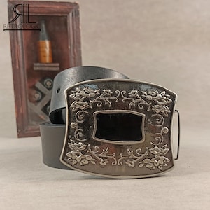 Black Leather Belt with Fancy Buckle