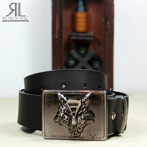 Natural Leather Belt with Wolf buckle, Handmade Belt