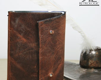 Retro Leather Journal, Rugged Leather Journal, Refillable Leather Notebook A6