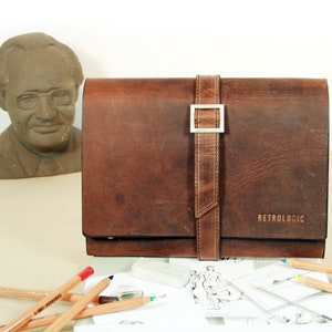 Refillable leather sketchbook with pencils, Handmade sketchbook, Artists gift