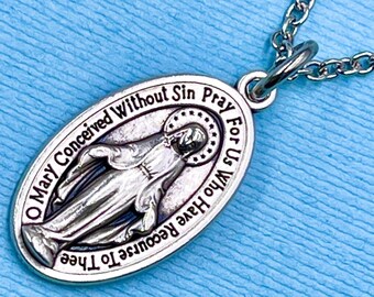 Catholic Our Lady of the Miraculous Medal Necklace Miraculous Necklace OL of the Miracle Necklace Stainless Steel Chain Choice Gift Box