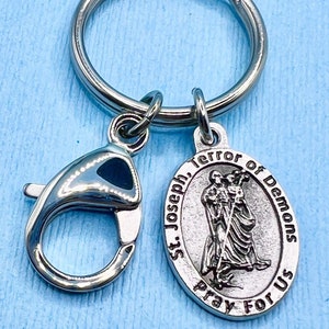 Saint Joseph Key Ring Saint Joseph Terror of Demons Medal Clip On Key Ring Stainless Steel Clip On Choice