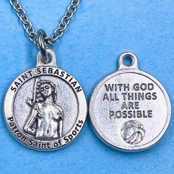 St Sebastian Basketball Necklace St Sebastian Basketball Medal Athletes Necklace Stainless Steel Chain Choice