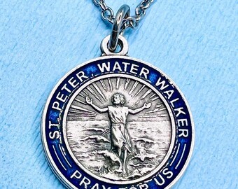 St Peter Necklace. Stainless Steel Box Chain With Saint Medal and