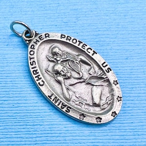 Saint Christopher Medal Protect Us Medal Patron Saint of Travelers Drivers Storms Gardeners Holy Death Bachelors Sailors