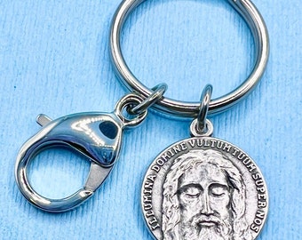 Holy Face of Jesus Key Ring Shroud of Turin Clip On Key Ring Stainless Steel Clip On Choice