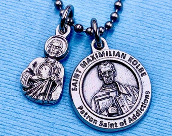 St Maximilian Kolbe Necklace,St Jude Medal,Addictions,Families, Journalists,Prisoners,St Maximilian Kolbe Healing Medal,Chain Choice