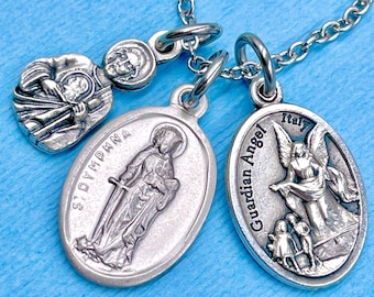 St Dymphna Necklace Stress Anxiety Mental Health St Jude Necklace St Jude Medal Guardian Angel Necklace Stainless Steel Chain Choice