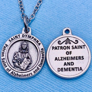 St Dymphna Necklace Alzheimers Necklace Dementia Necklace Alzheimers Medal Dementia  Medal Stainless Steel Chain Choice Gift Box