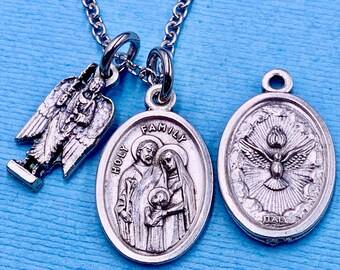 Holy Family Necklace Holy Spirit Necklace Archangel Michael Necklace Holy Family Medal Holy Spirit Medal Stainless Steel Chain Choice