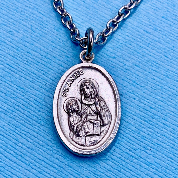 St Anne Necklace St Anne Medal Catholic Necklace Catholic Medal St Ann Medal St Ann Necklace Stainless Steel Chain Choice Gift Box