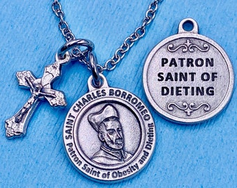 St Charles Borromeo Necklace Dieting Charm Choice Crucifix Archangel Michael St Jude Miraculous Rose 4 Way Stainless Steel Chain Choice