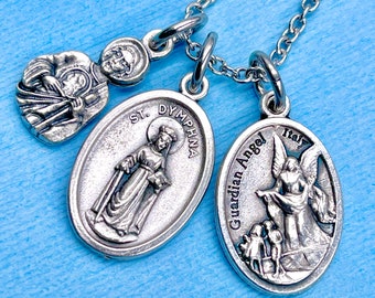 St Dymphna Necklace Stress Anxiety Mental Health St Jude Necklace St Jude Medal Guardian Angel Necklace Stainless Steel Chain Choice