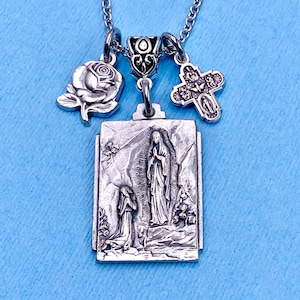 Our Lady of Lourdes Necklace Miraculous Rose Medal Four Way - Etsy